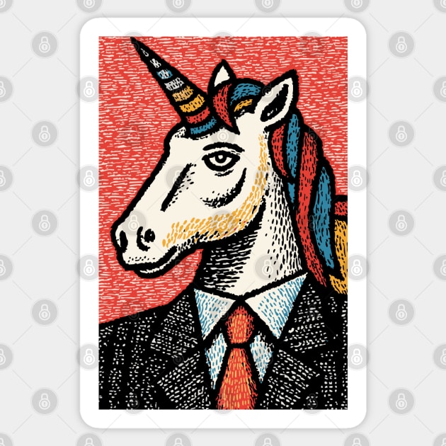 Professional Unicorn Gentleman - Pop Art Linocut Sticker by TuncGK